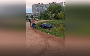 Легковушка заплыла в пруд у метро "Проспект Просвещения"