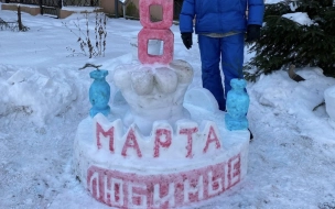 Петербургский "снежный скульптор" поздравил женщин открыткой к 8 марта