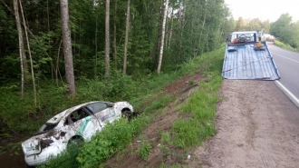 В Ленобласти каршеринг завалился в овраг с водой