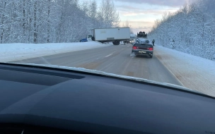 На Мурманском шоссе большегруз угодил в кювет