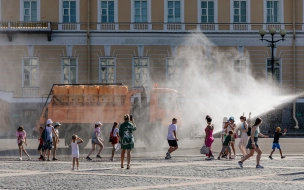 Поливальная машина окатила петербуржцев водой на Дворцовой площади