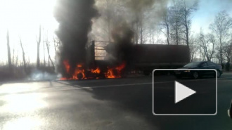 Появилось видео с горящей фурой на Московском шоссе