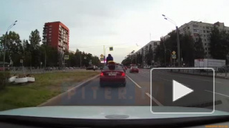 Петербурженка прокатилась на крыше автомобиля в байдарке: видео