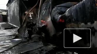Появилось видео ликвидации крупного пожара на Пискаревском проспекте