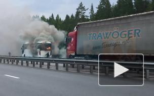 На Приозерском шоссе загорелся туристический автобус 