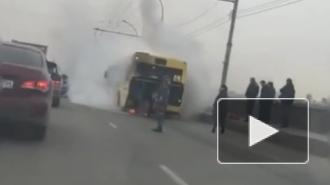 Видео: В Новосибирске на мосту загорелся пассажирский автобус 