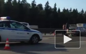 Появилось видео с места серьезного ДТП около развязки КАД с Колтушским