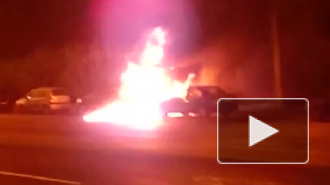 Две иномарки сгорели в зрелищном пожаре на Шуваловском проспекте