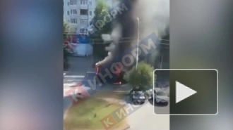Взрыв машины дорожных рабочих в российском городе сняли на видео