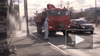 В МЧС засняли на видео процесс дезинфекции улиц в Мурино 