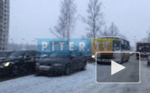 Видео: на Токсовском шоссе легковушка столкнулась с маршруткой