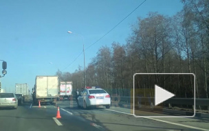 ДТП с двумя грузовиками и автобусом собрало пробку на Мурманском шоссе
