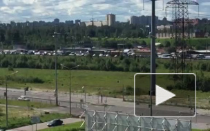 Появилось видео жесткой пробки на КАД из-за массового ДТП