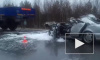 Жуткое видео из Сургута: трассу не поделили легковушка и грузовик