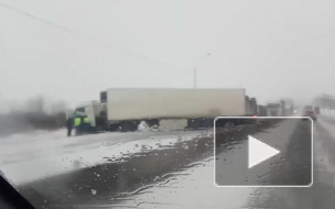 На трассе Москва-Петербург огромная пробка из-за ДТП с грузовиками